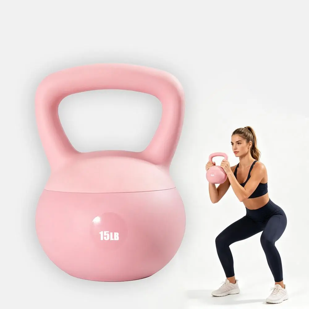 Beginner Shock Resistant Soft Kettlebell Weights 10LB 15LB 20LB, Shock Absorbing Non-Slip Vinyl Kettle Bell for Women Indoor Full Body Training