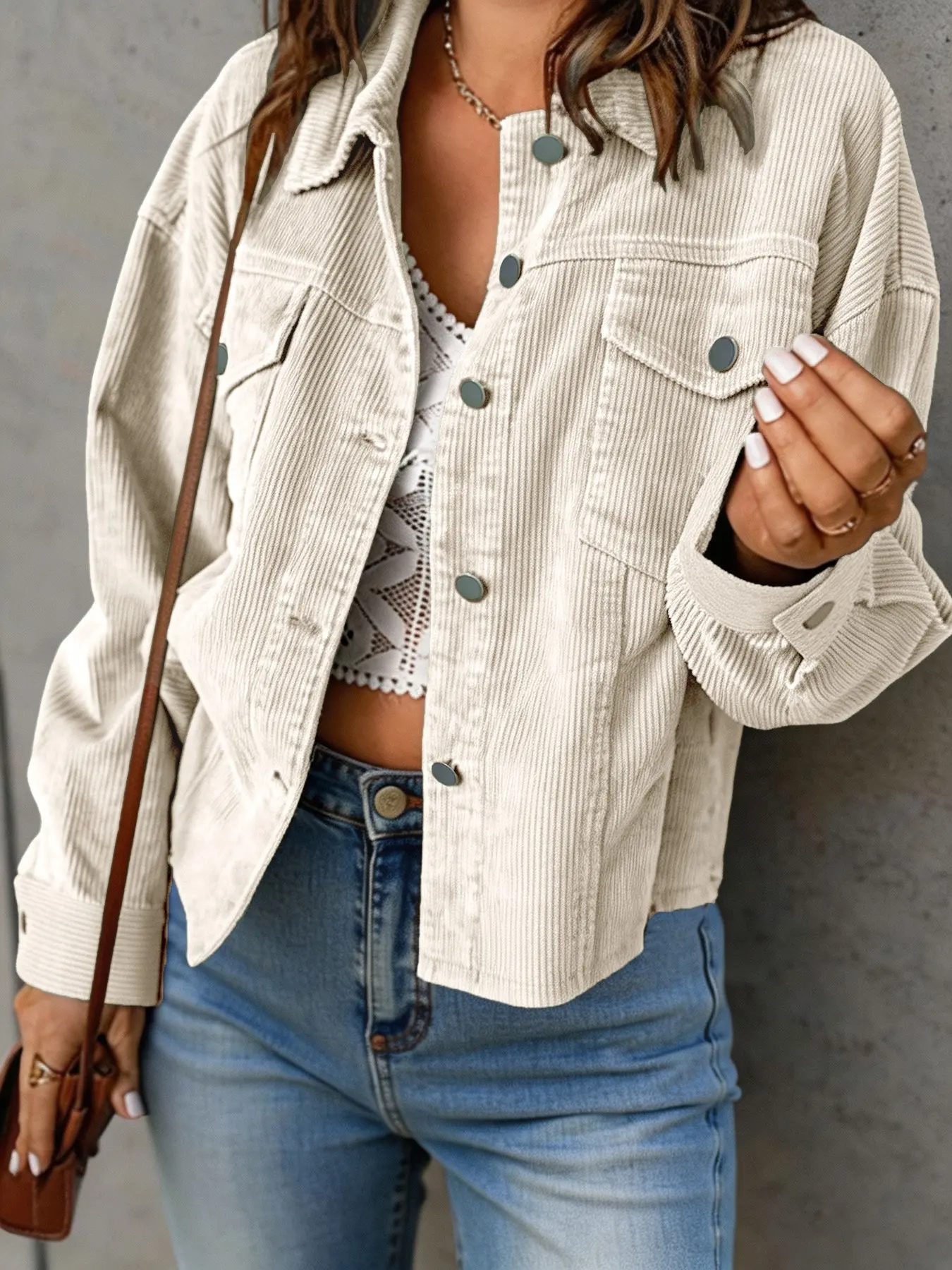Women's Fall Winter Corduroy Short Sleeve Loose Fitting Jacket, Stylish and Warm Outerwear for Daily Wear, Perfect for Autumn and Winter Seasons