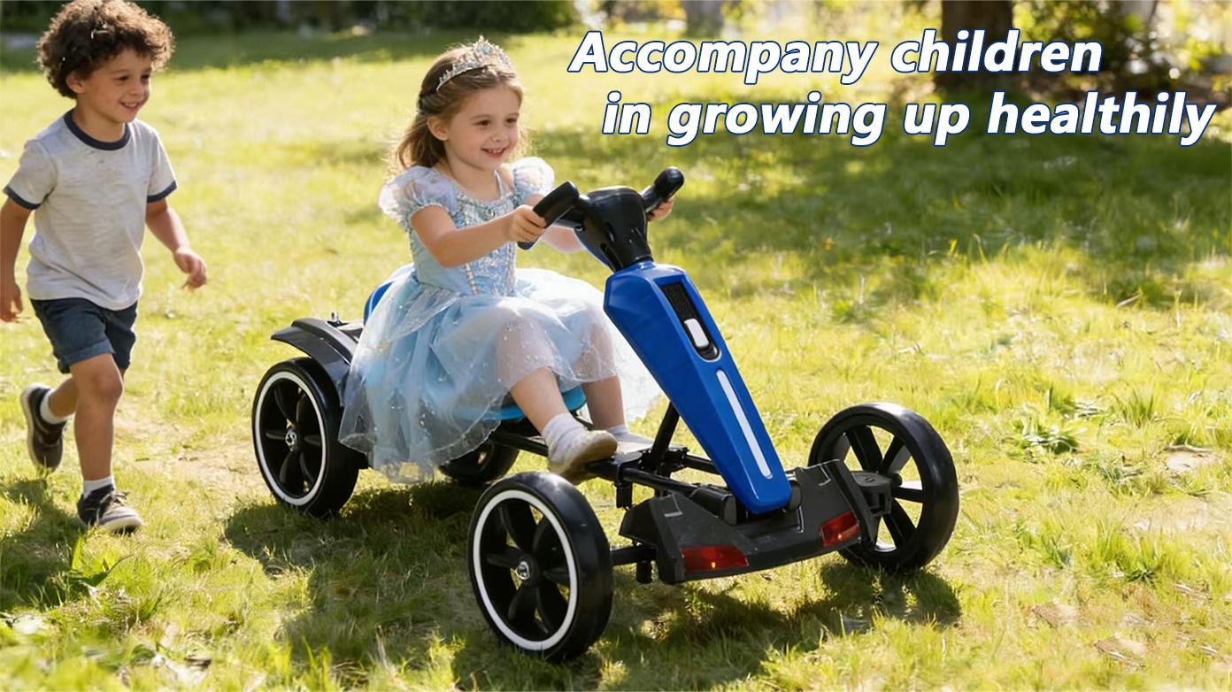 12V electric Kids Pedal Go Kart, Folder Go Kart, Outdoor Ride on Toy with Adjustable Seat, 4 Non-Slip EVA Wheels for Boys and Girls