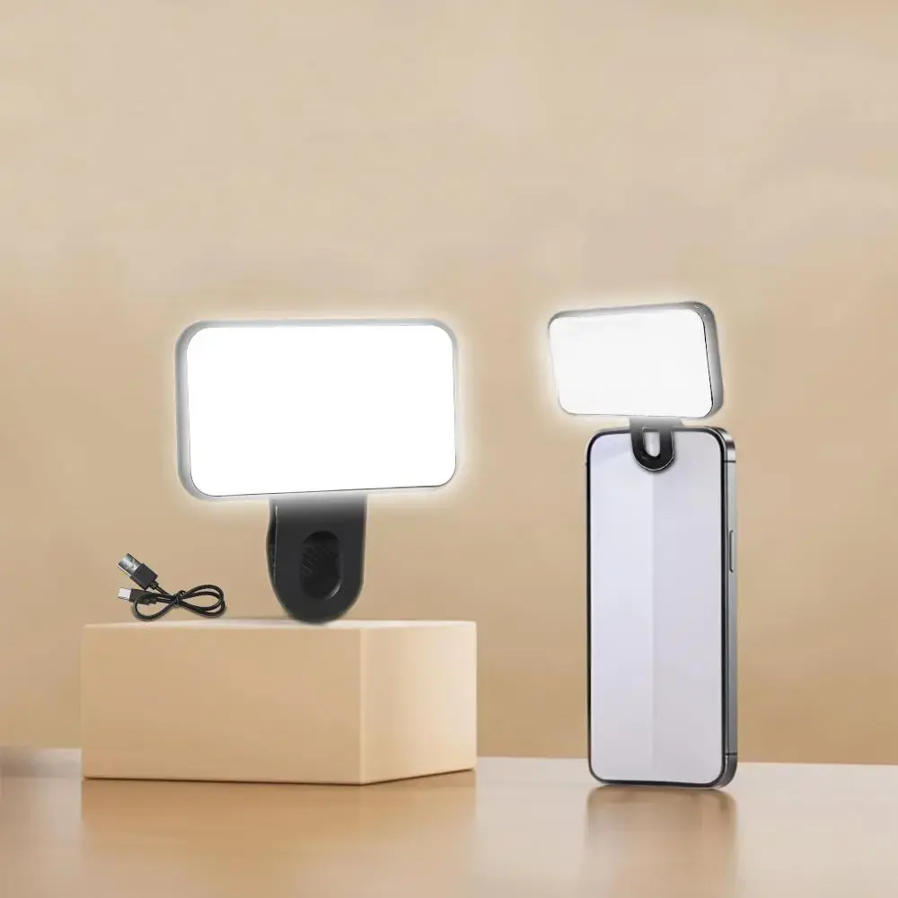 Portable Mini Phone Clip Light Selfie Fill Light, Cell Phone Accessories, Adjustable Brightness Three-Color Rechargeable Battery, Ideal for Photography & Laptop Use