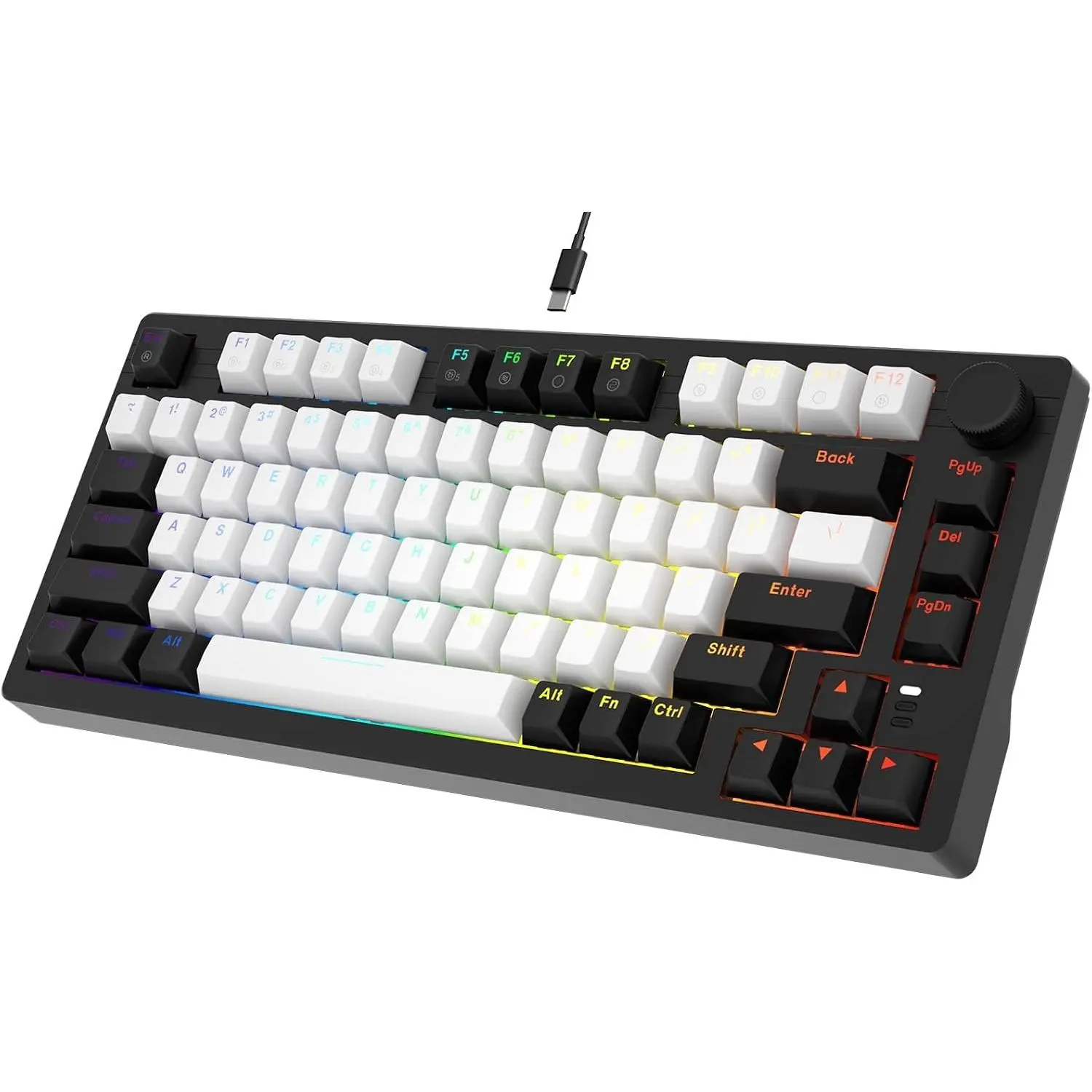 EK75 Wired Mechanical Keyboard,75% Keyboard with Volume Knob,Gasket Mount Mechanical Gaming Keyboards,81  Rainbow Backlit,PBT Keycaps,Linear Dream  for PC Laptop Windows(Black-White)