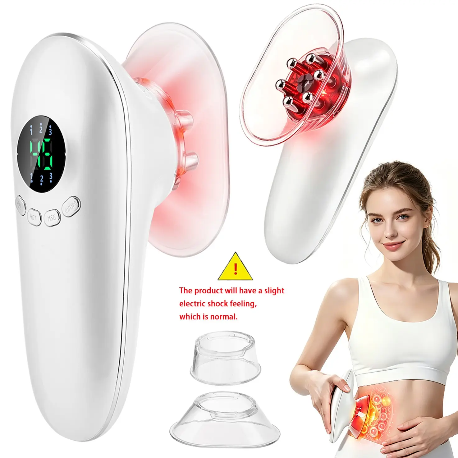 Cordless Lymphatic Massager, Lymphatic Drainage Machines, Red Light Face Body Shaping Machine Body Sculpting Tool, Electric Heated Cupping & Gua Sha Scraping Massage Device with 3 Suction Levels USB Rechargeable