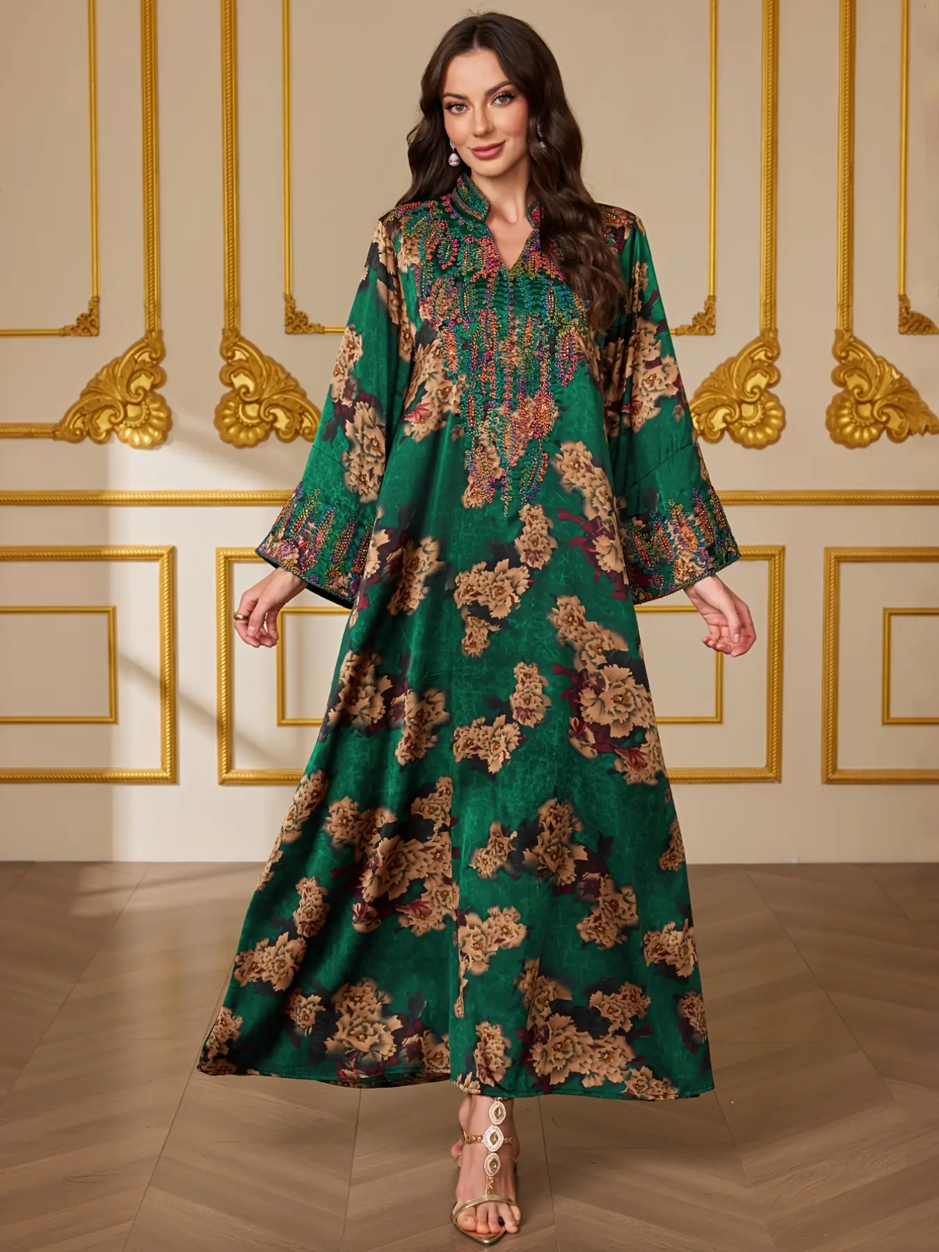 New Cross-Border Heavy Embroidery Floral Loose Abaya Muslim Robe, Elegant Long Dress for Women, Perfect for Special Occasions