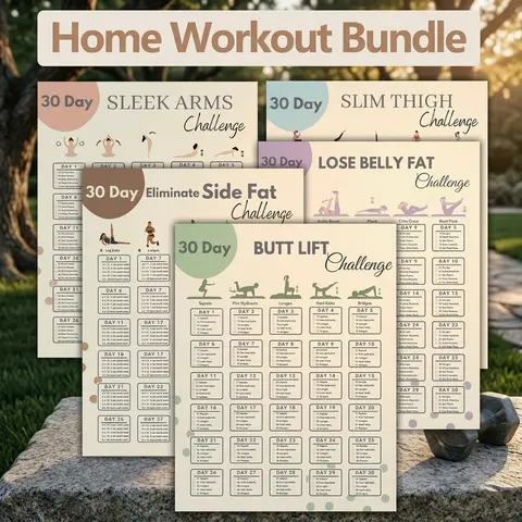 Fitness Plan Bundle, 30-Day Home Workout Challenge Poster Bundle, 5/10pcs Fitness Plan for Arms, Thigh, Butt, Belly Fat & Side Fat Toning Unframed 8X10in Sleek Arms Challenge
