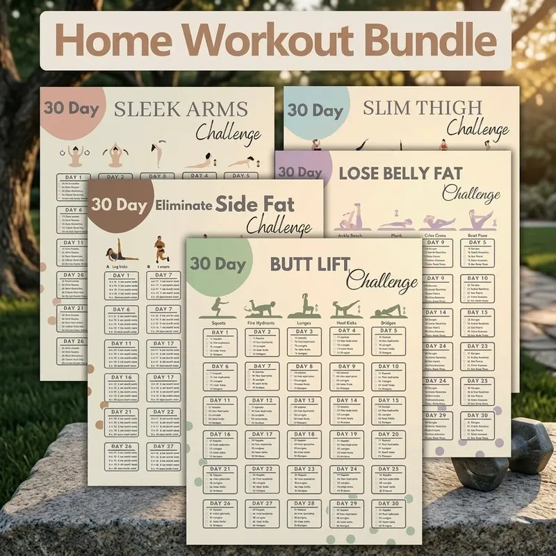 Fitness Plan Bundle, 30-Day Home Workout Challenge Poster Bundle, 5/10pcs Fitness Plan for Arms, Thigh, Butt, Belly Fat & Side Fat Toning Unframed 8X10in Sleek Arms Challenge