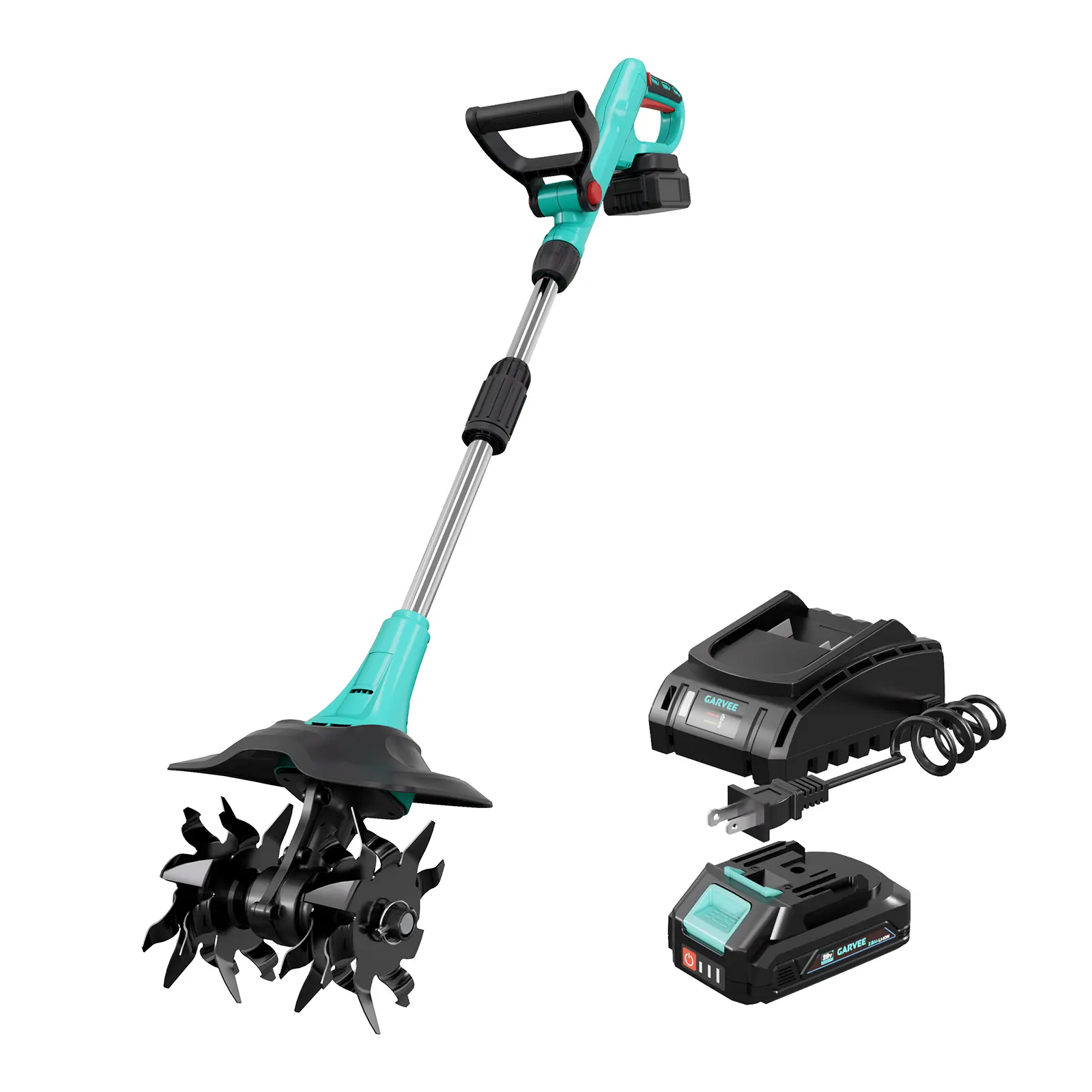 Garvee Wireless Electric Garden Tiller – 20V Battery Powered Mini Cultivator – 2×2.0Ah Batteries & Charger – 4 Steel Tines, 360 RPM, 9-Inch Wide, 6.6-Inch Deep – For Raised Beds, Flower Beds, Vegetable Gardens