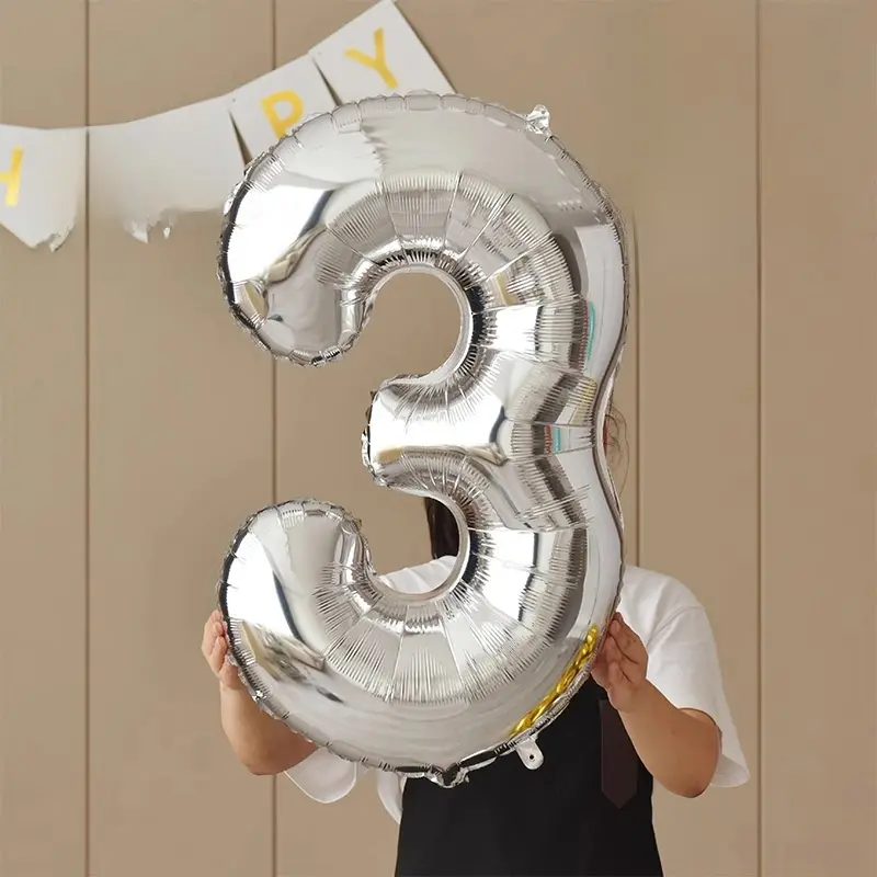 Silver Large Number Balloon  Aluminum Foil Birthday Party Decoration