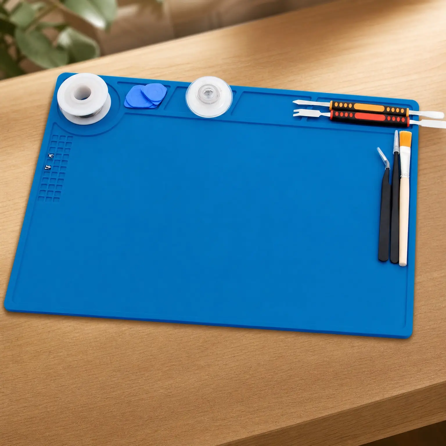 Heat Insulation Silicone Repair Mat with Scale Ruler and Screw Position for Soldering Iron, Phone & Computer Repair, 14 x 10 Inches (H-201)
