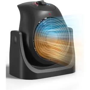 2 in 1 Heater Fan Combo, Portable Space Heater Cooling Desk Fan, 45° Tilt Air Circulator, 2 Wind Speeds 1500W Overheat Protection, Personal Small Heater for Home Office Black