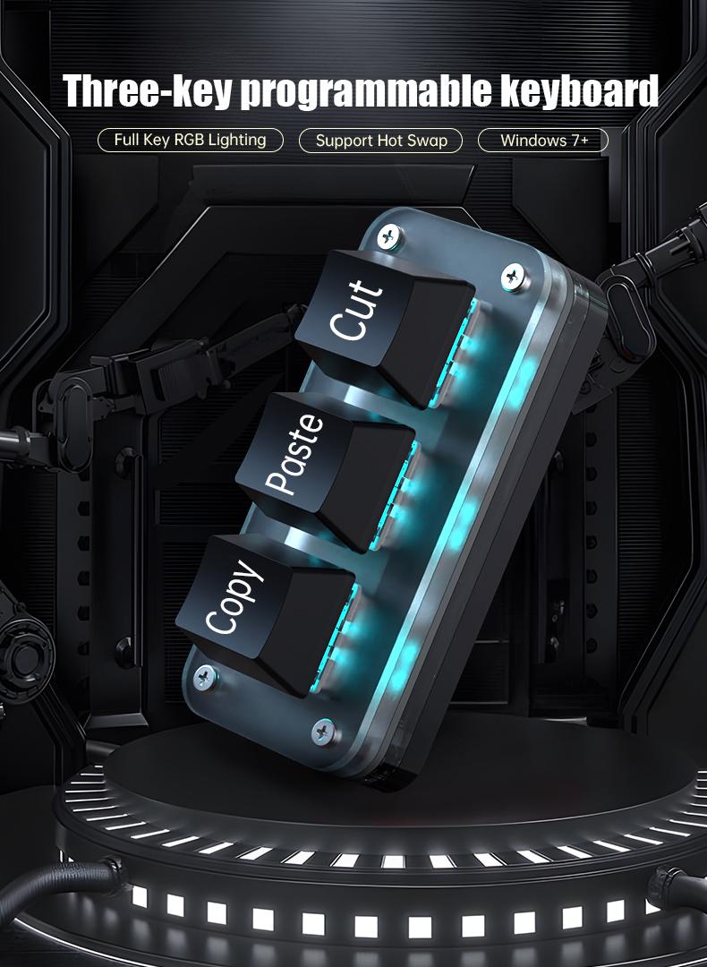 RGB 3 Keys Macro Programming Mini Keyboard for Photoshop Gaming Hotswap Programming Keypad Copy Paste Mini Button Macropad mini hot swap detachable