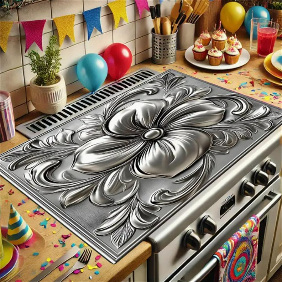 2DFlatFlower   Design Gas Stove Cooktop Panel Protector Cover, 1 Count  Heat & Scratch Resistant Stove Top Protectors, Multipurpose Cooktop Cover for Flat Top Oven