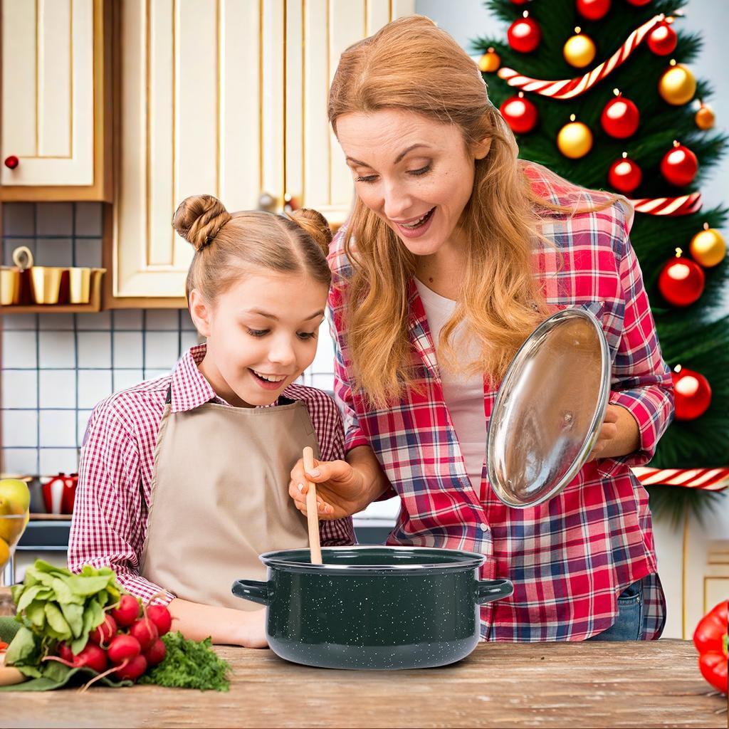 Enamel Pot Set, 5 Counts/set Multifunctional Stockpot with Lid & Handle, Stackable Pots, Ideal Cooking Tool for Home Kitchen Dining Room Barbecue