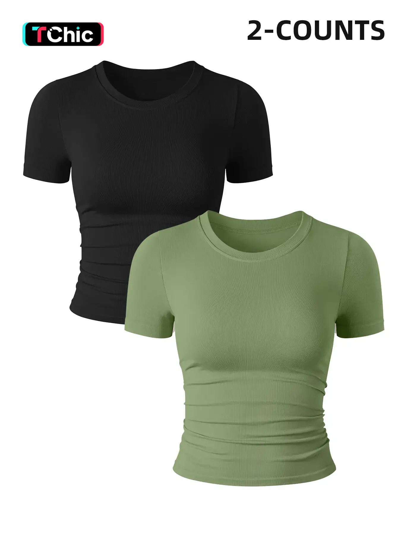 Women's 2-Pack Sporty Short Sleeve T-Shirts, Seamless Round Neck Yoga Tops, Tight-Fitting Woven Fabric, Ideal for Gym & Fitness Activities, Fitness Workout Shirt, Fitness Clothes