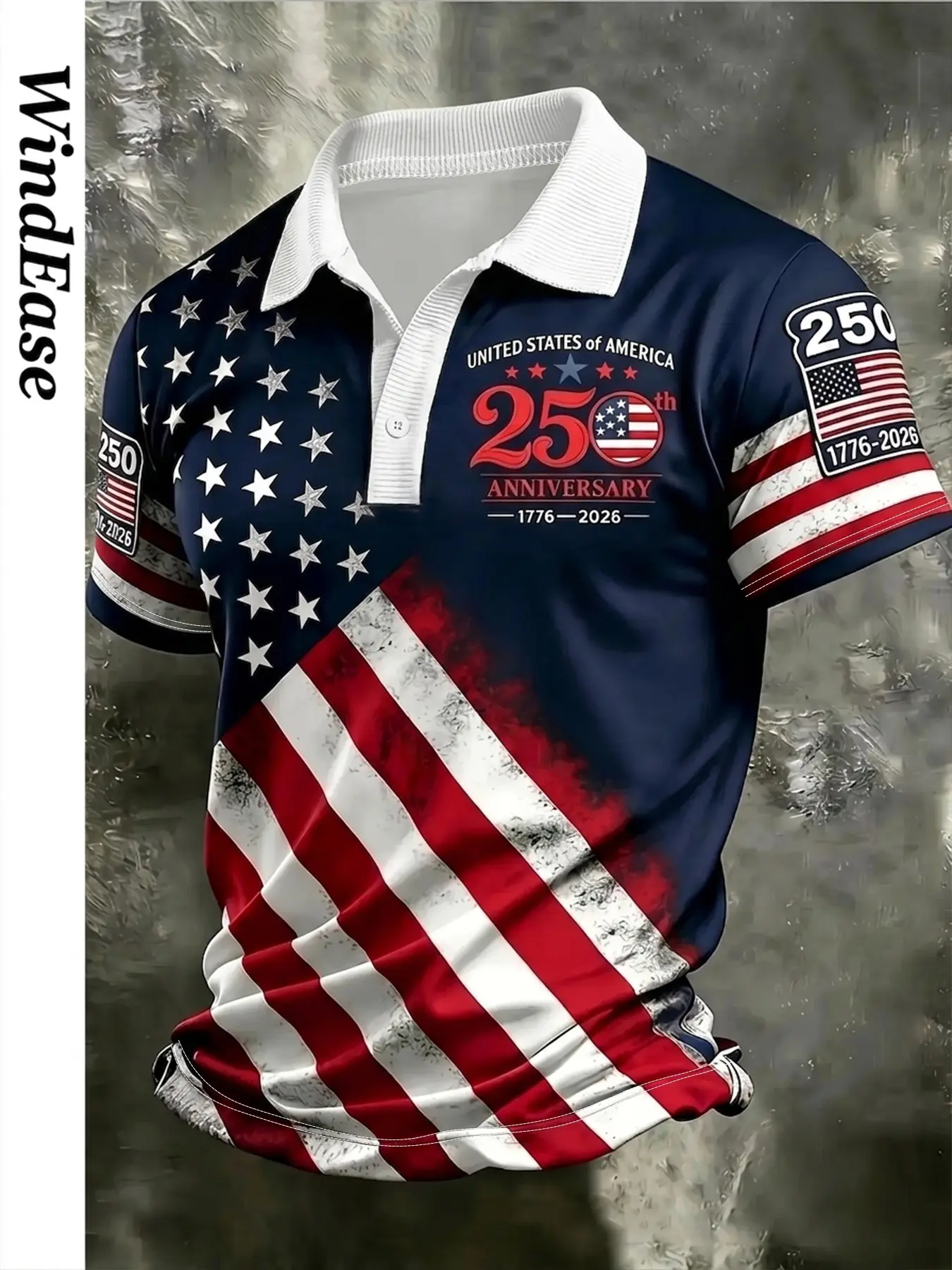 2026 New Men's Usa 250th Anniversary Flag Print Casual Vintage Printed Polo Shirt, Loose-Fit Retro Style, Perfect for Work, Social, City Walks, Campus