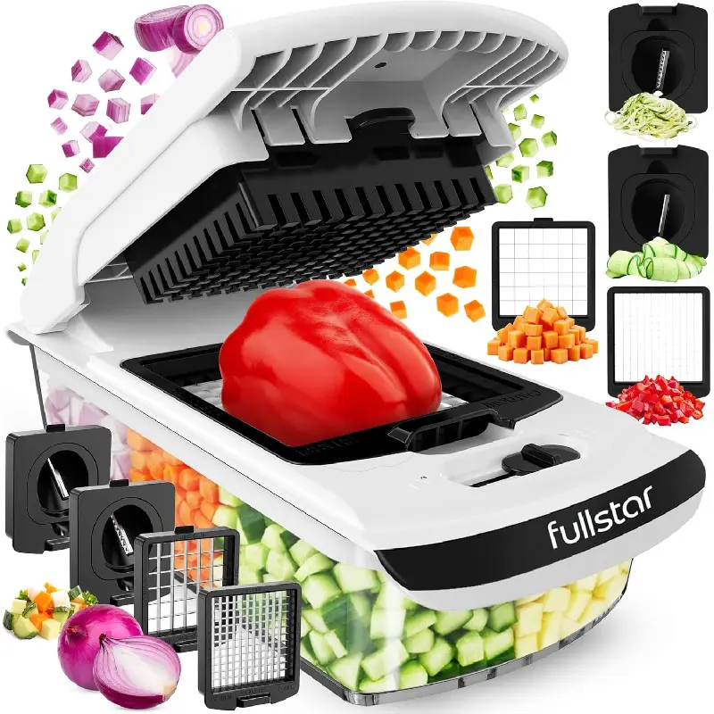 Pro Original Vegetable Chopper & Spiralizer, Kitchen Prep Tool |   4 in 1 Veggie Slicer, Onion & Fruit Cutter with Sharp Stainless Steel Blades & Container, All-in-One Food Prep Tool (White)