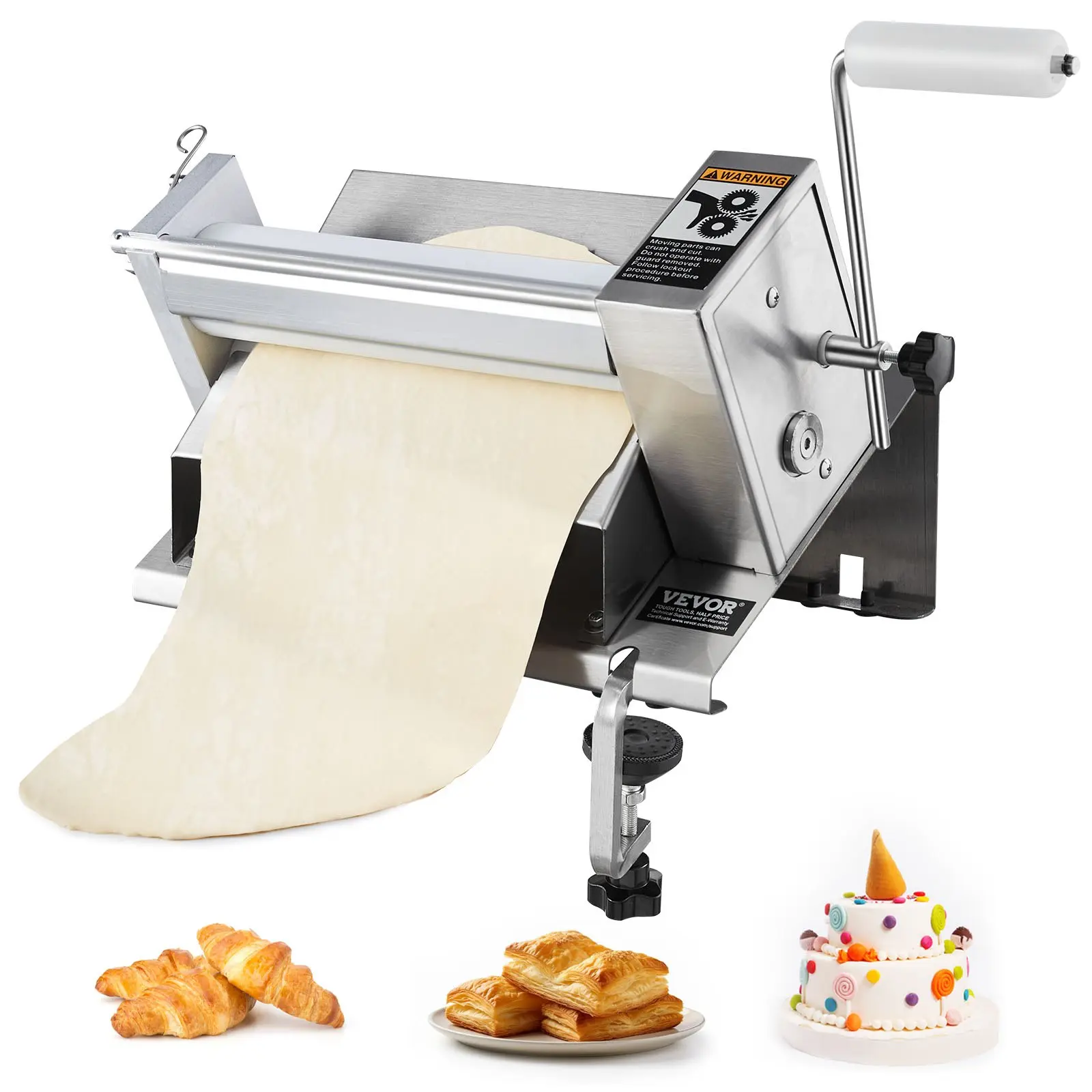 VEVOR Manual Dough Sheeter Machine, Puff Pastry Sheeter and Fondant Roller, Removable Handle, Panel, Roller for Easy Cleaning, Max 1/2 inch Adjustable Thickness, for Home or Small Commercial Kitchens