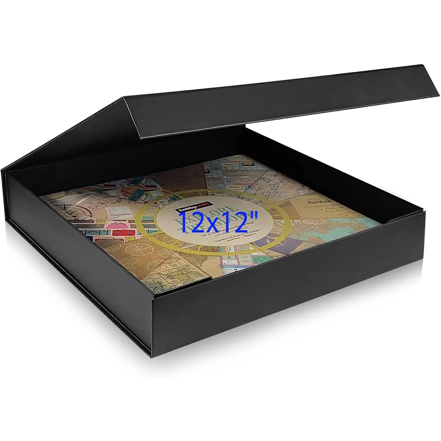 12x12 Scrapbook Storage Box for Scrapbooks, Papers and Supplies, Odor Free, Solid Black, 1 PCS 1 Pack