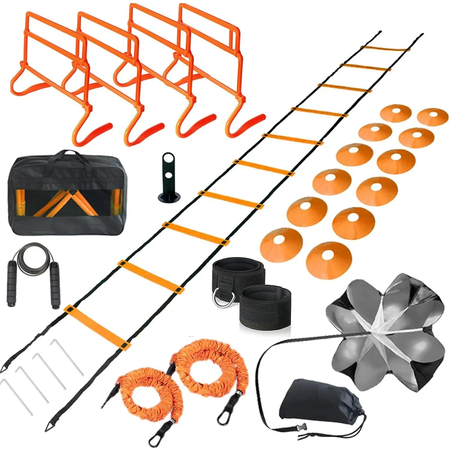 Adjustable Speed  Hurdles Fitness & Speed  Equipment with Agility Ladder - Plyometric Fitness & Speed  - Hurdle/Obstacles for Soccer, Football, Track & Field