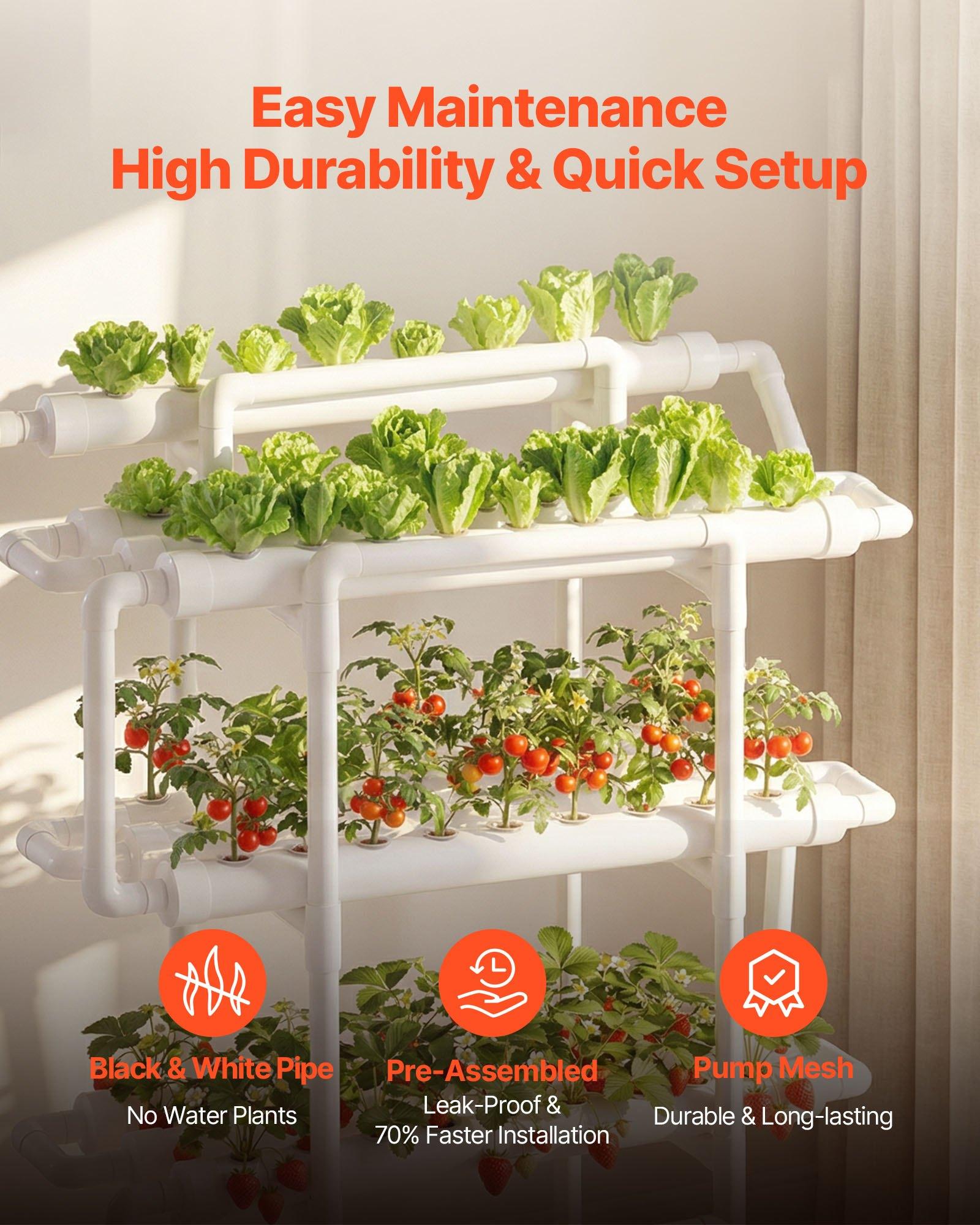 VEVOR Hydroponics Growing System Kit, 3-Tier 90 Sites UPVC Pipe Hydroponic Grow Kit with Timed Irrigation, Sun & Light Blocking Pipes, Indoor Home Garden Vegetable Planting Grow Kits for Fruit Herb
