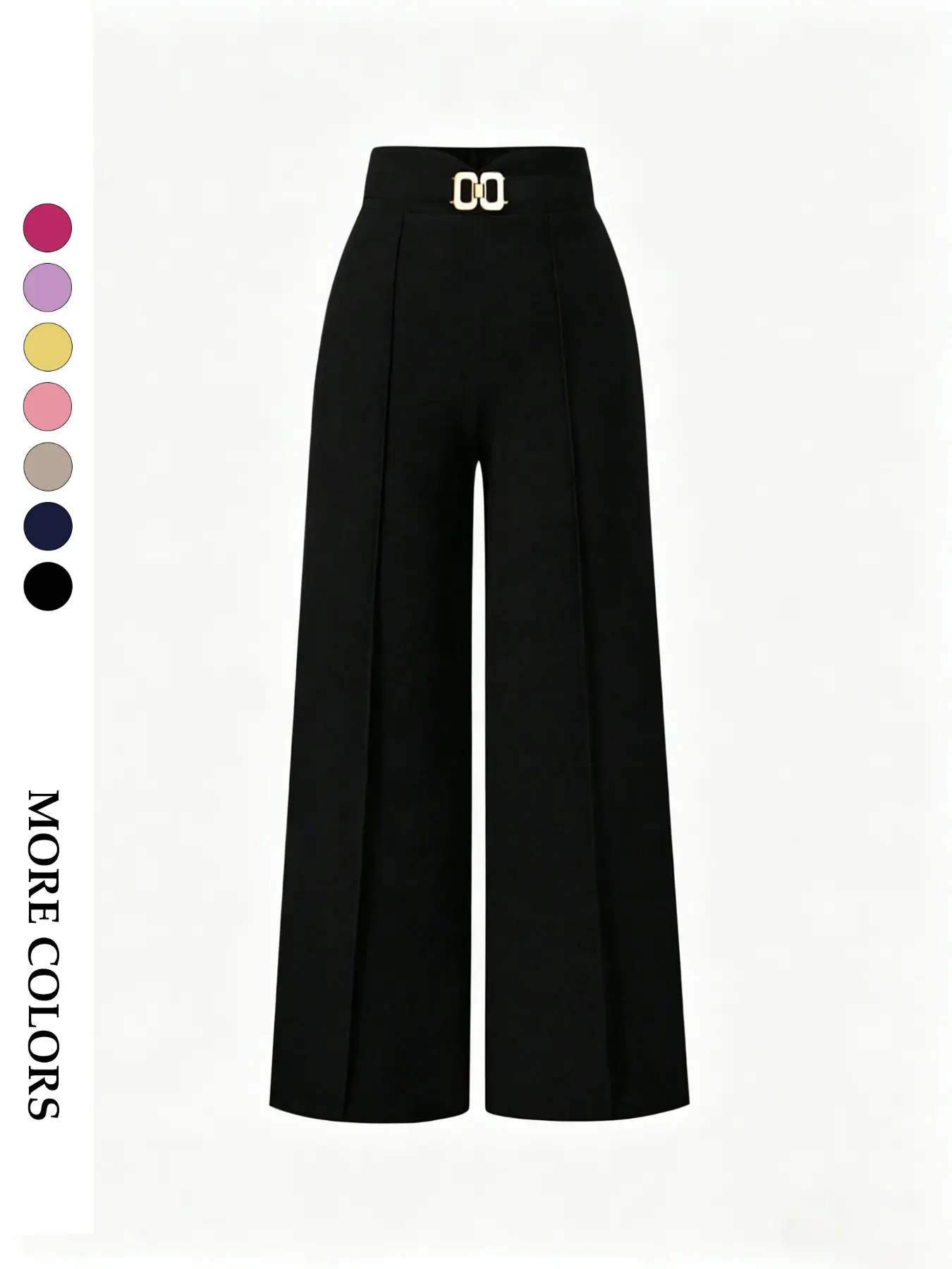 Women's Basic Plain Wide Leg Pants with Belt, High Waist Metal Buckle Decor, Slim-Fitting Casual Business Daily Wear, Fall & Winter