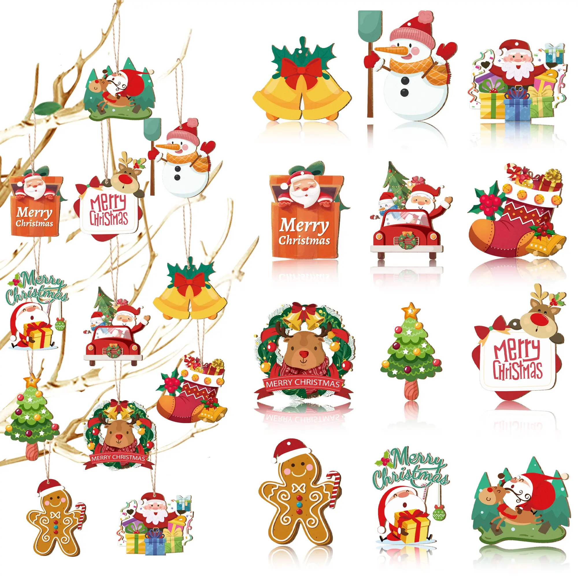 37-Piece Christmas Tree Decor Set, Wooden Holiday Ornaments, Festive Seasonal Decoration, Perfect for Home & Party Celebrations