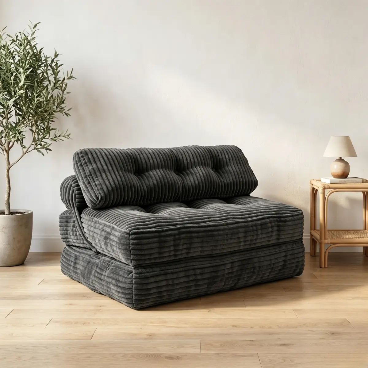 Contemporary 1-Person Plush Fabric Folding Sofa Bed - Convertible Chair with Pillow, Back Support, Portable Fold-Out Lounge for Living Room, Bedroom
