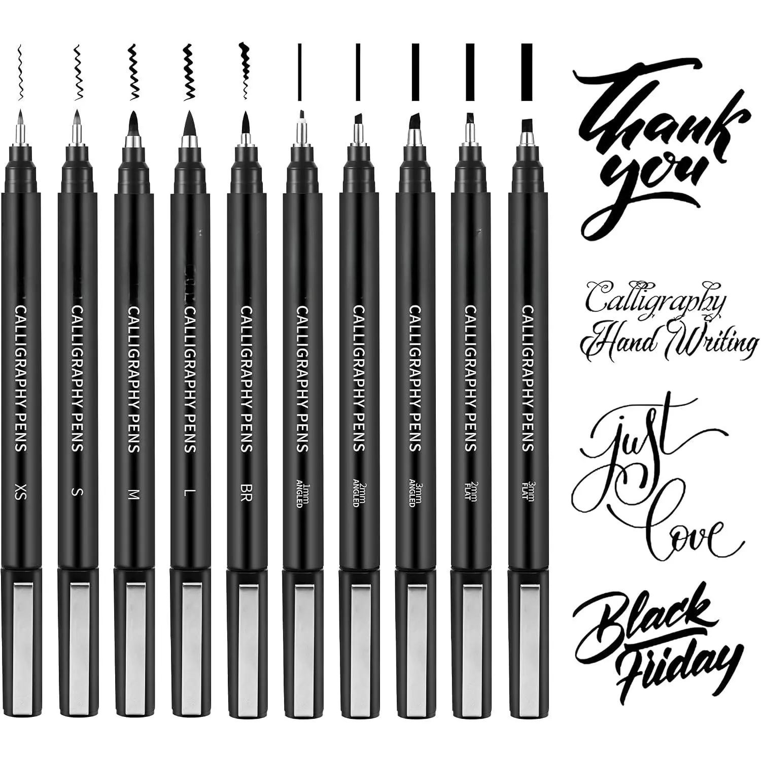 Calligraphy Brush Pen Set,10 Sizes Black Archival Ink Markers | Calligraphy Pens for Beginners, Black Archival Ink, 10 Sizes Calligraphy Markers, Writing, Drawing, Sketching, Scrapbooking