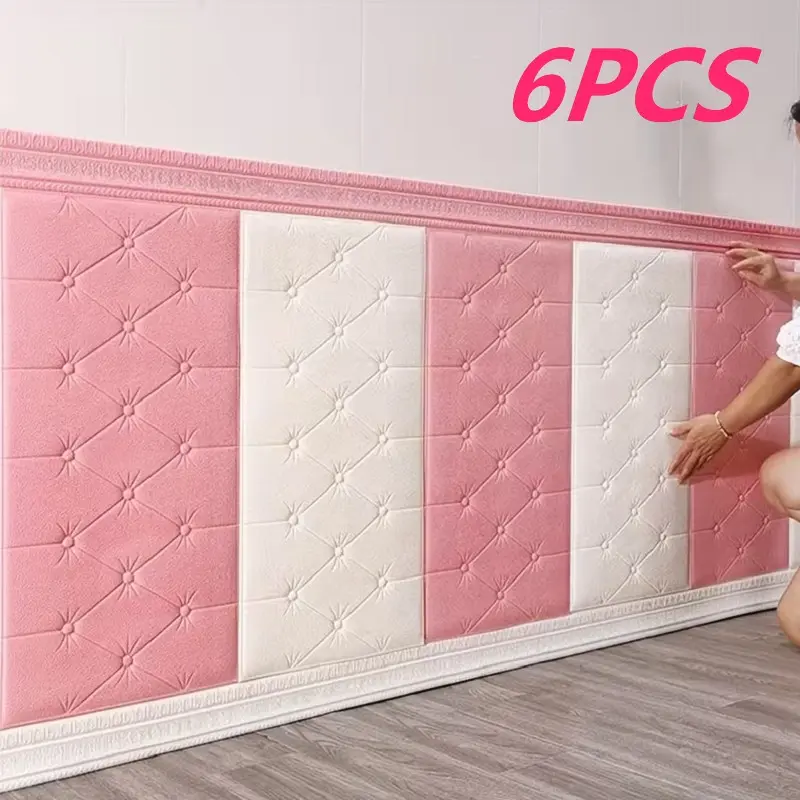 6pcs Self-Adhesive 3D Foam Wall Panels - Thickened (8mm) Vinyl Cushioning Stickers, Collision-Proof Bed Edge Guard, Easy to Tear And Stick, Peel and Stick Wallpaper, Suitable for Bedrooms And Walls