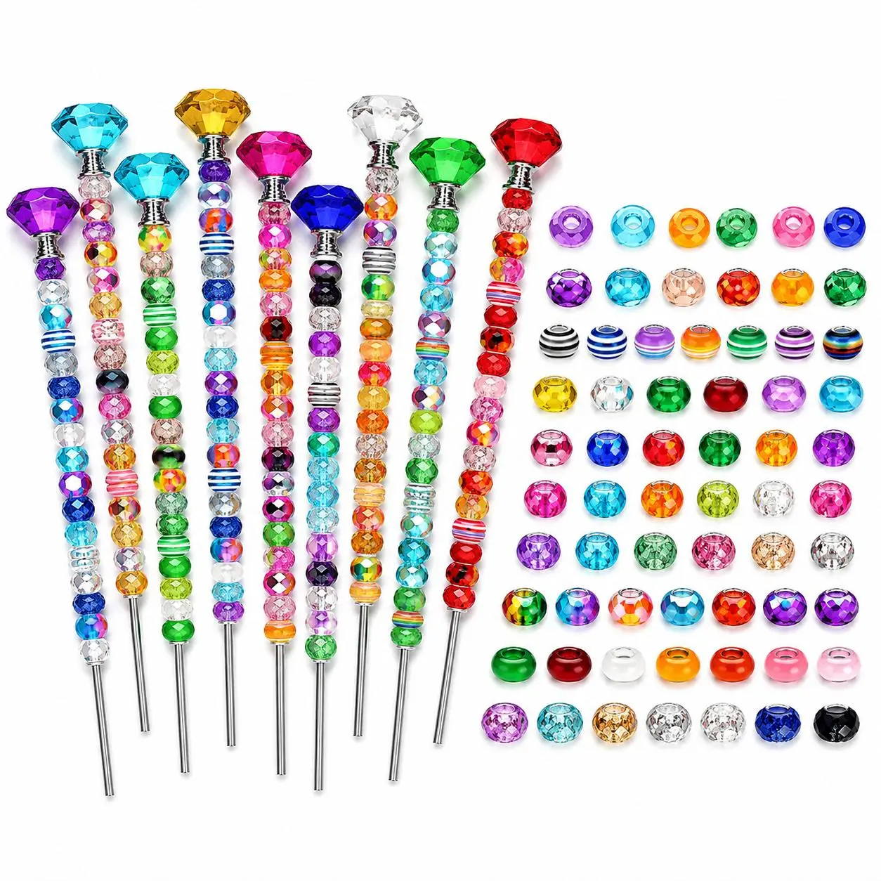 DIY Garden Fairy Wand Plant Markers Set, 36pcs/18pcs Crystal Tops, Threaded Rods Sets, and 100 Large Hole Beads – Perfect for Outdoor Decorations