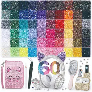 60 Colors 60000 Pieces DIY Nail Art Rhinestones, Bright Decorative Drills with Adhesive Tool Kit, Ideal for DIY Nail Art and Fashion Crafts
