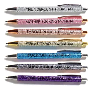 Funny Glitter Design Ballpoint Pen, Seven Days Of The Week Pen Describing Mentality, Holiday Gift Pen, Black Ink 1.0mm Gift Pen, Cute Pen Office Supplies for Women, Pen Set