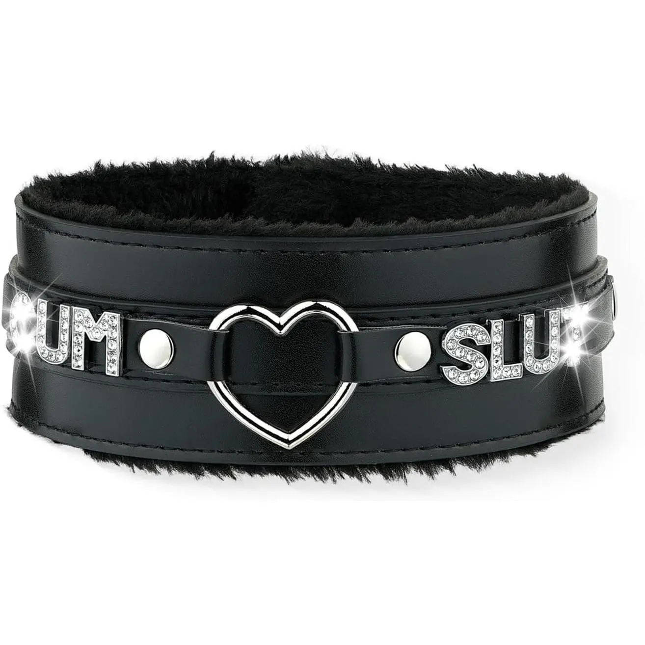 Furry Heart O-ring Leather Choker  For Women,  Punk Gothic Letter Necklace Adjustable Fashion