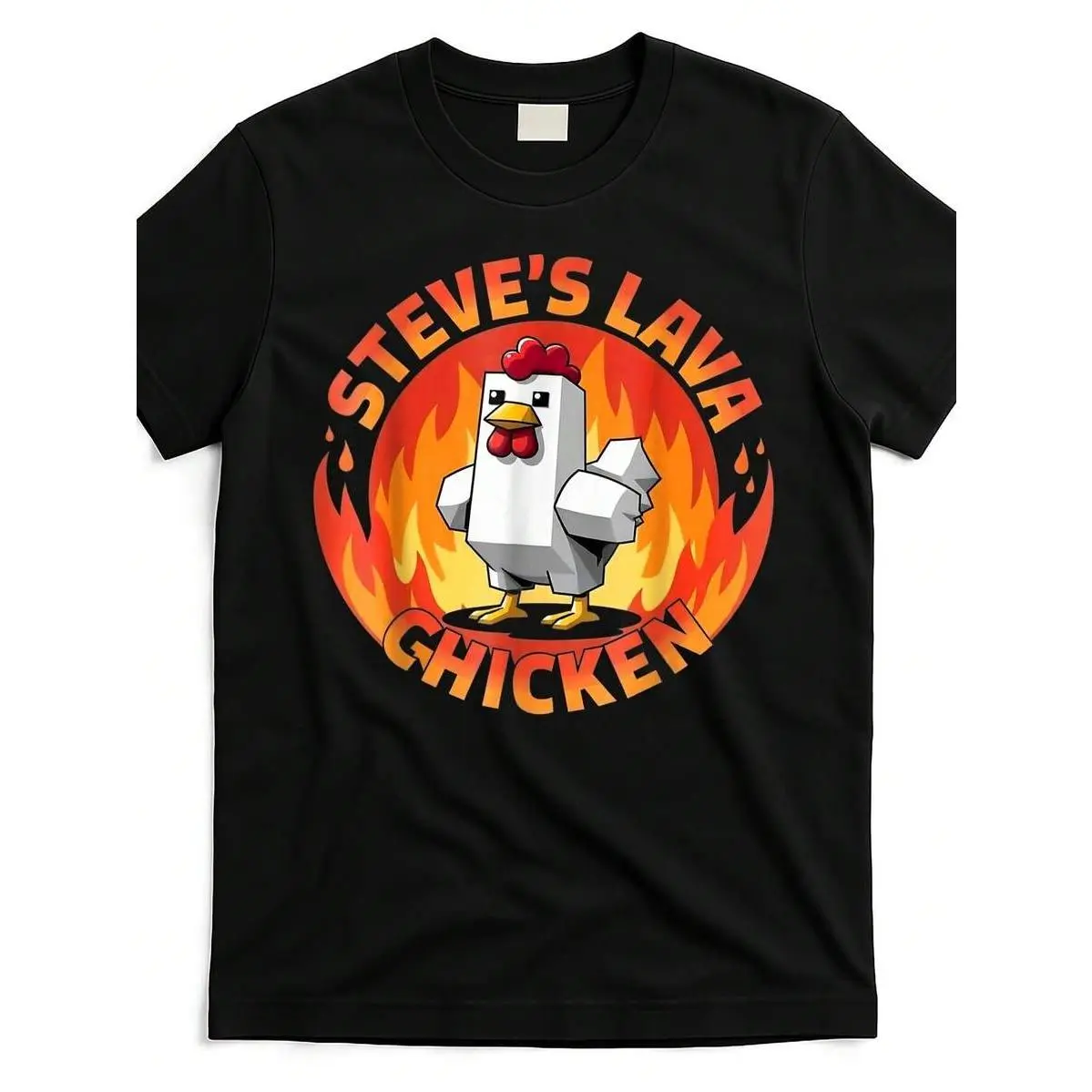180gLava-Chicken-Miners-Meme-Steve-Pixel-Gaming-Game-T-Shirt_Lcm5370469-At_Black_Product_Image Same Style For Men And Women 2025 Summer Short-Sleeved Printed T-Shirt Pure Cotton 180G