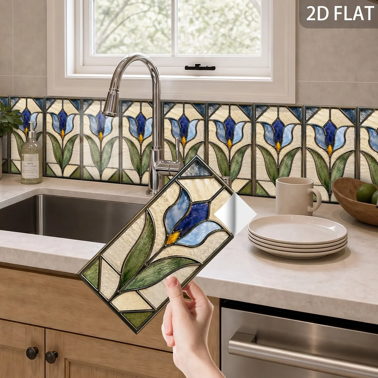 Peel and Stick Decorative Tile Border Stickers for Kitchen and Bathroom Walls, Glazed Waistline Tile Sticker, Flat Sticker Type