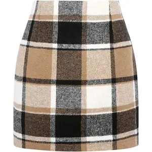So Pretty Autumn Womens Wool Plaid Mini Skirt Fall Winter High Waisted Bodycon Pencil Skirt