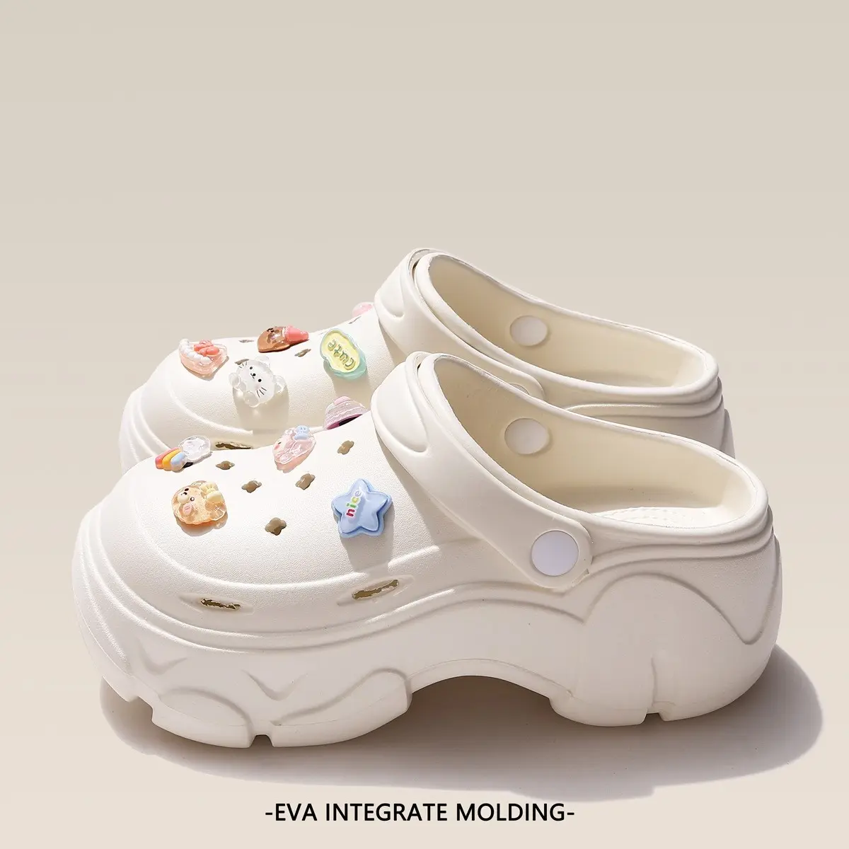 New Women's Holey Shoes, Anti-Slip Outdoor Beach Slippers, Thickened Fashion Rain Boots, Breathable Eva Material, Less Than Ankle Height