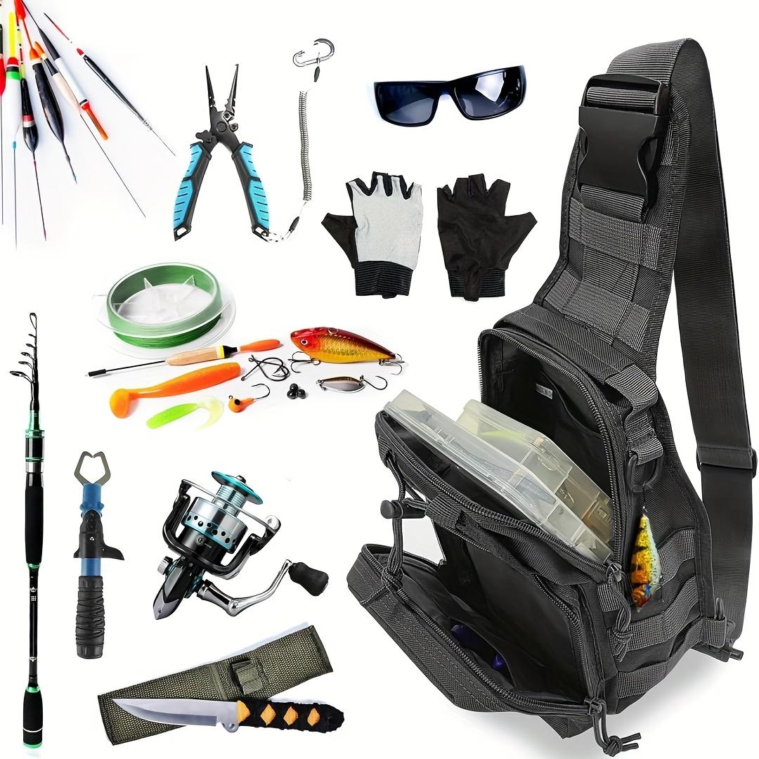 Outdoor single-shoulder fishing backpack, fishing tackle storage bag, gear backpack with fishing rod holder, tactical crossbody bag, large capacity, Molle chest pack, suitable for hiking, traveling, cycling, hunting, and everyday commuting for men women