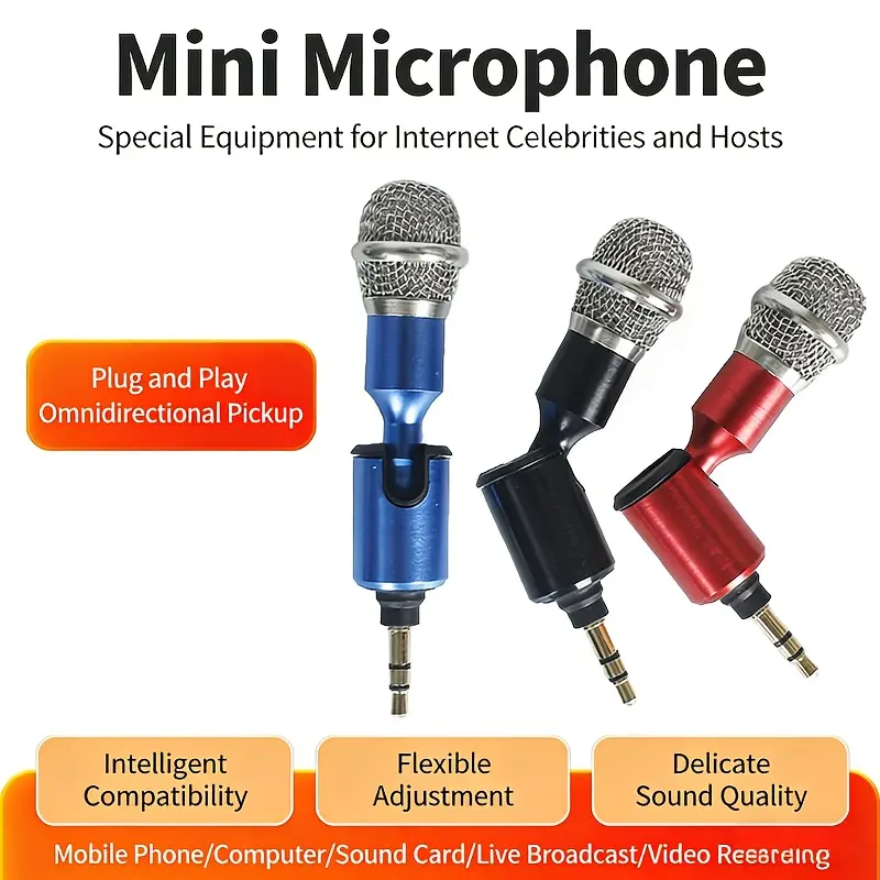 Mini Microphone, Mobile Karaoke Microphone, Metal Condenser Microphone, Portable Recording and Live Streaming Microphone, High-Definition Sound, Plug and Play