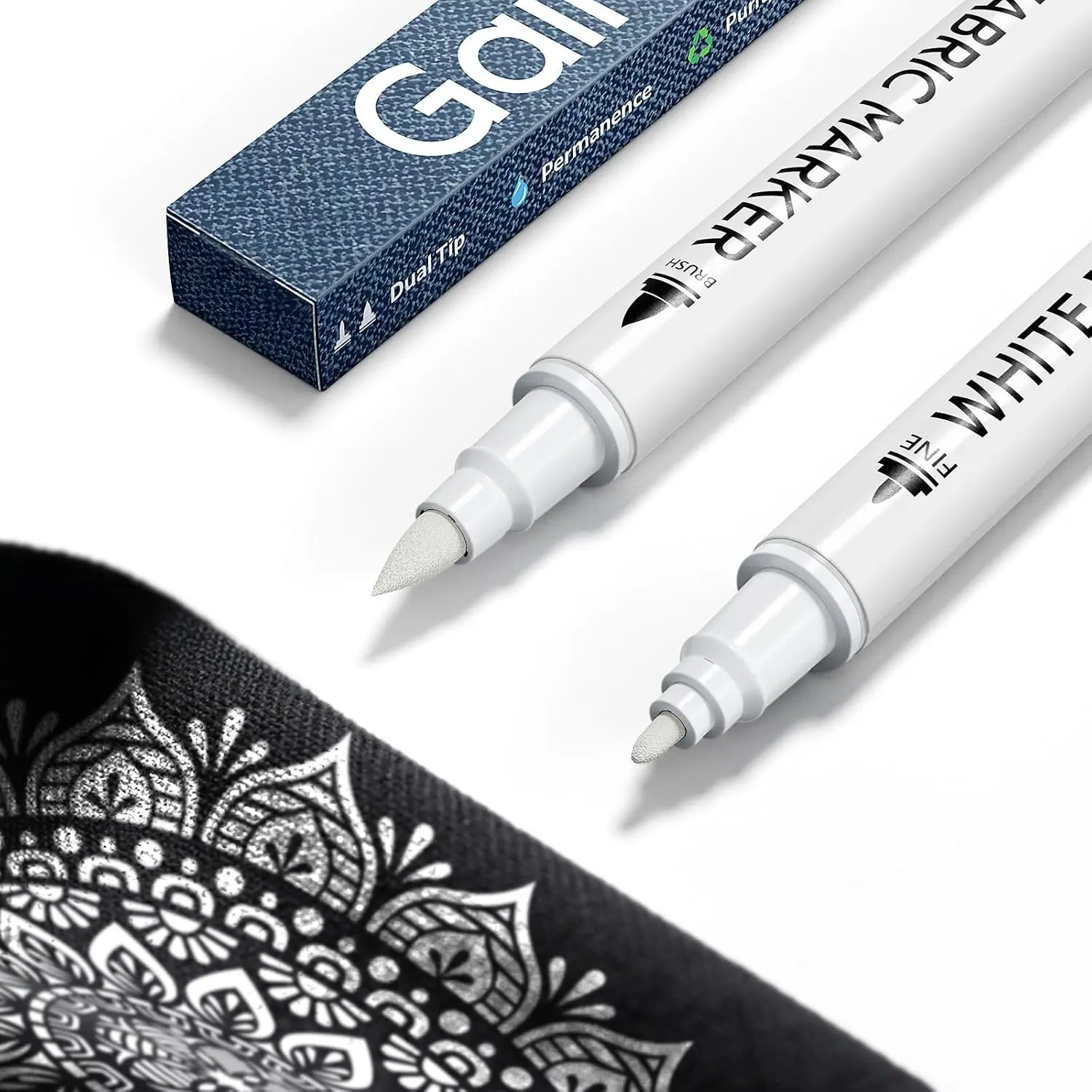 White Fabric Marker for Dark Clothes, Wash-Resistant, No Bleed, Quick Dry Professional  Tip Pen, Permanent  for Clothing, Canvas Cover Stains, DIY Art Crafting Set of 2