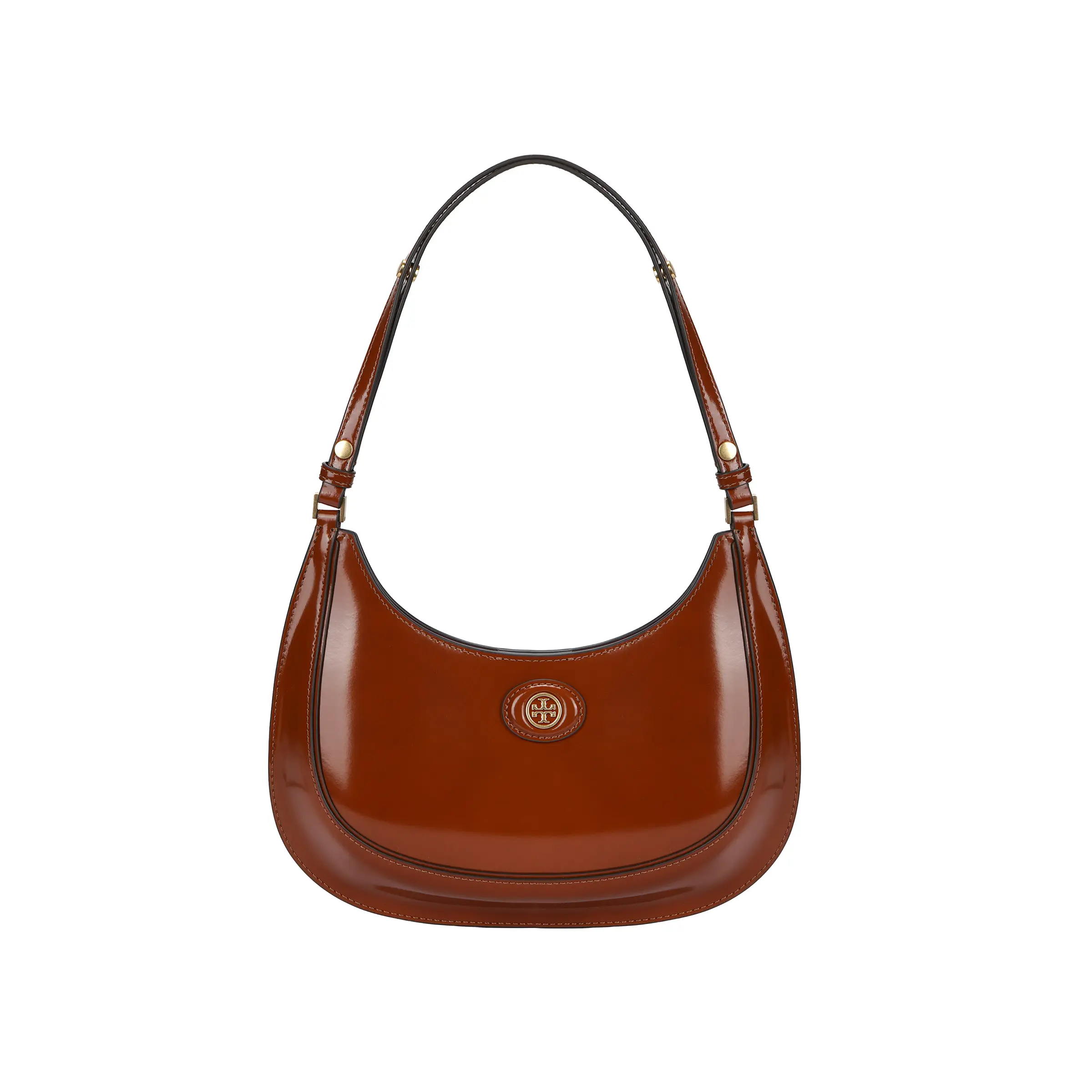 Tory Burch Robinson Magnetic Closure Calfskin Crossbody Bag for Women, Crescent Style in Brown