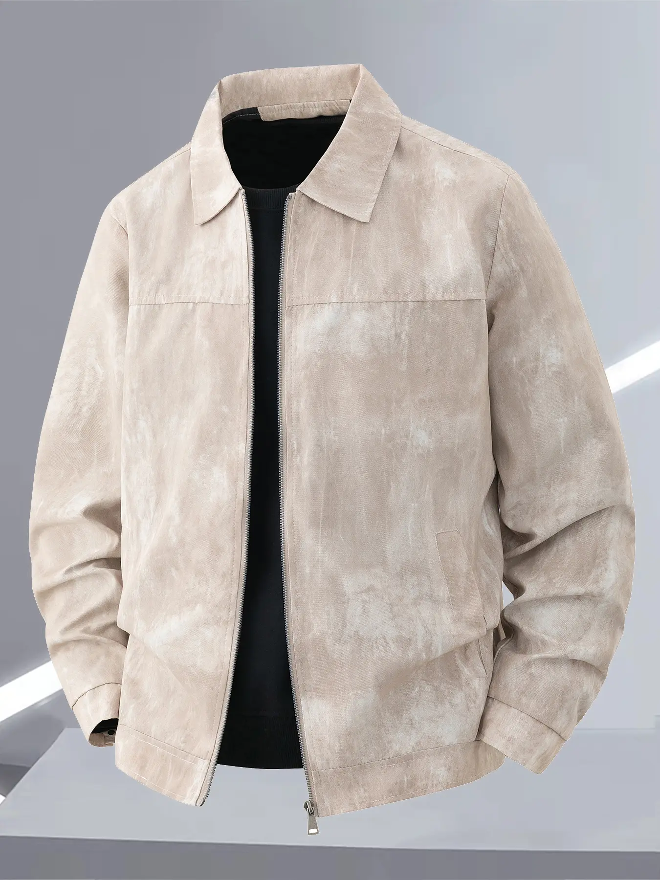 Men's Lightweight Casual Jacket, Zip Closure, Tie Dye Design, Slim-Fit, Long Sleeve, Spring & Fall Outerwear