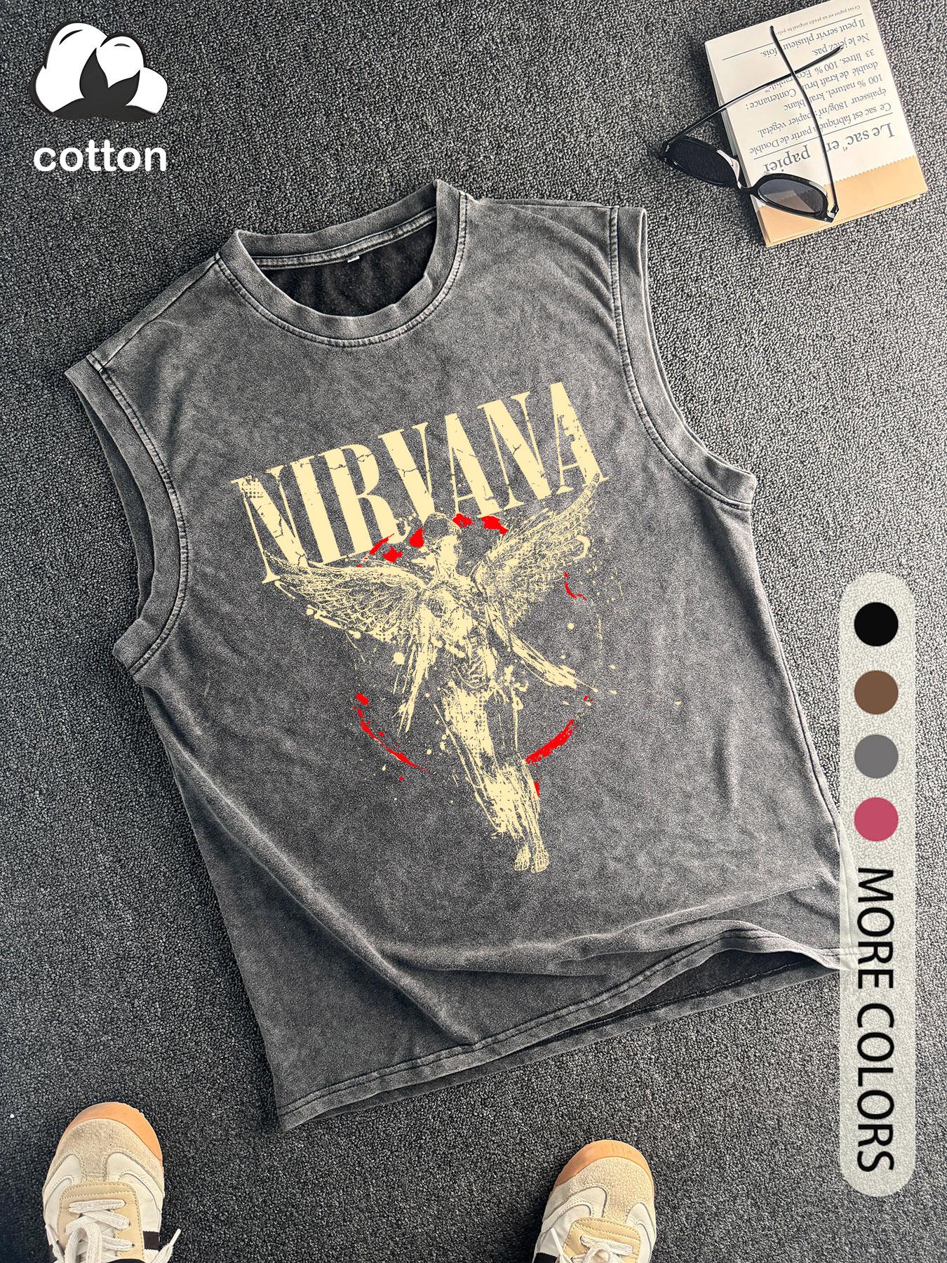 Men's Vintage Angel Graphic Tank Top, Casual Sleeveless Summer Top, Black Streetwear Style, Breathable Daily Wear, Fashion Casual Vest for Men hannah montana 20th anniversary merch graphic tee t shirt funny graphic tee 90s graphic tees