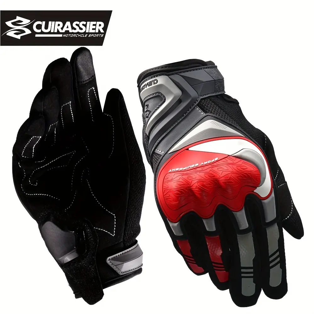 Motorcycle gloves with built-in protective devices, featuring motorcycle protection, touch screen functionality, high-brightness nighttime reflectivity, and a snug fit, suitable for road and street cycling, unisex