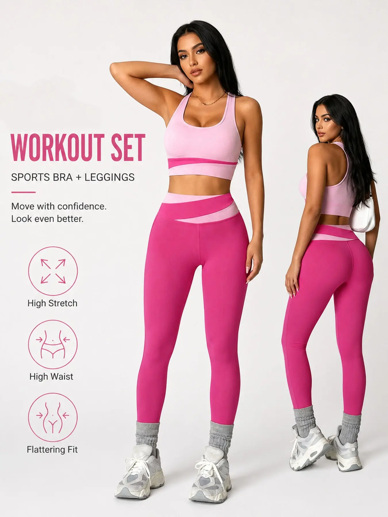Women's Colorblock High-Waisted Yoga Set, Workout Sets, High Stretch Activewear, Tummy Control Shockproof Design, Ideal for Yoga Pilates Gym Running Daily Wear