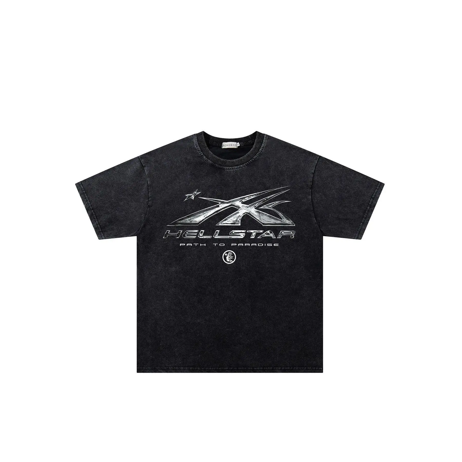 Men's Summer Tropical Lightweight Cotton Loose-Fit T-Shirt, Short-Sleeve Round-Neck, Vintage Dark Streetwear Washed Print Tie-Dye Star Flame Graphic, Trendy Casual Top