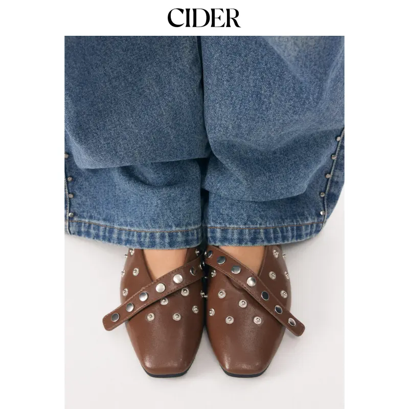 Cider SQUARE TOE STUDDED FLATS SohoChic