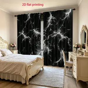 2-piece set of dark lightning effect personalized curtains, cyberpunk style semi blackout curtains, polyester fiber material, modern design, bedroom and living room curtains, Window Curtain, Home Decoration Curtain, Home Decorative Curtain