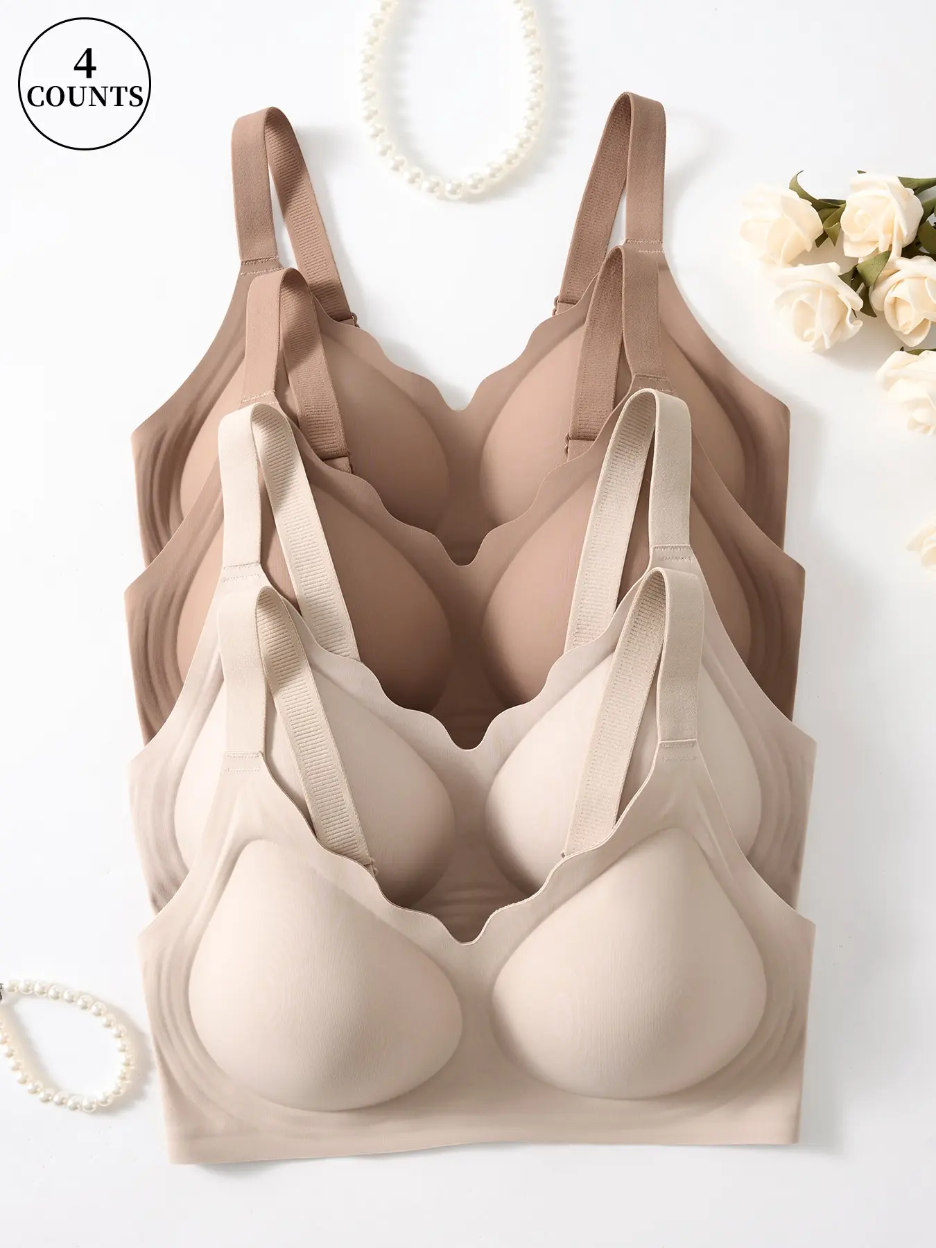 4-Pack Wireless Jelly Bras for Women, Comfortable, Soft & Supportive, No Underwire Push-Up, Seamless Full Coverage, Everyday T-Shirt Bra