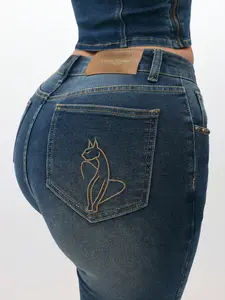 Women's Denim Fashion Pants, High Elasticity Washed Embroidery Craftsmanship, Trendy Young Style Mid-Thigh Jeans, 2026 New Arrival