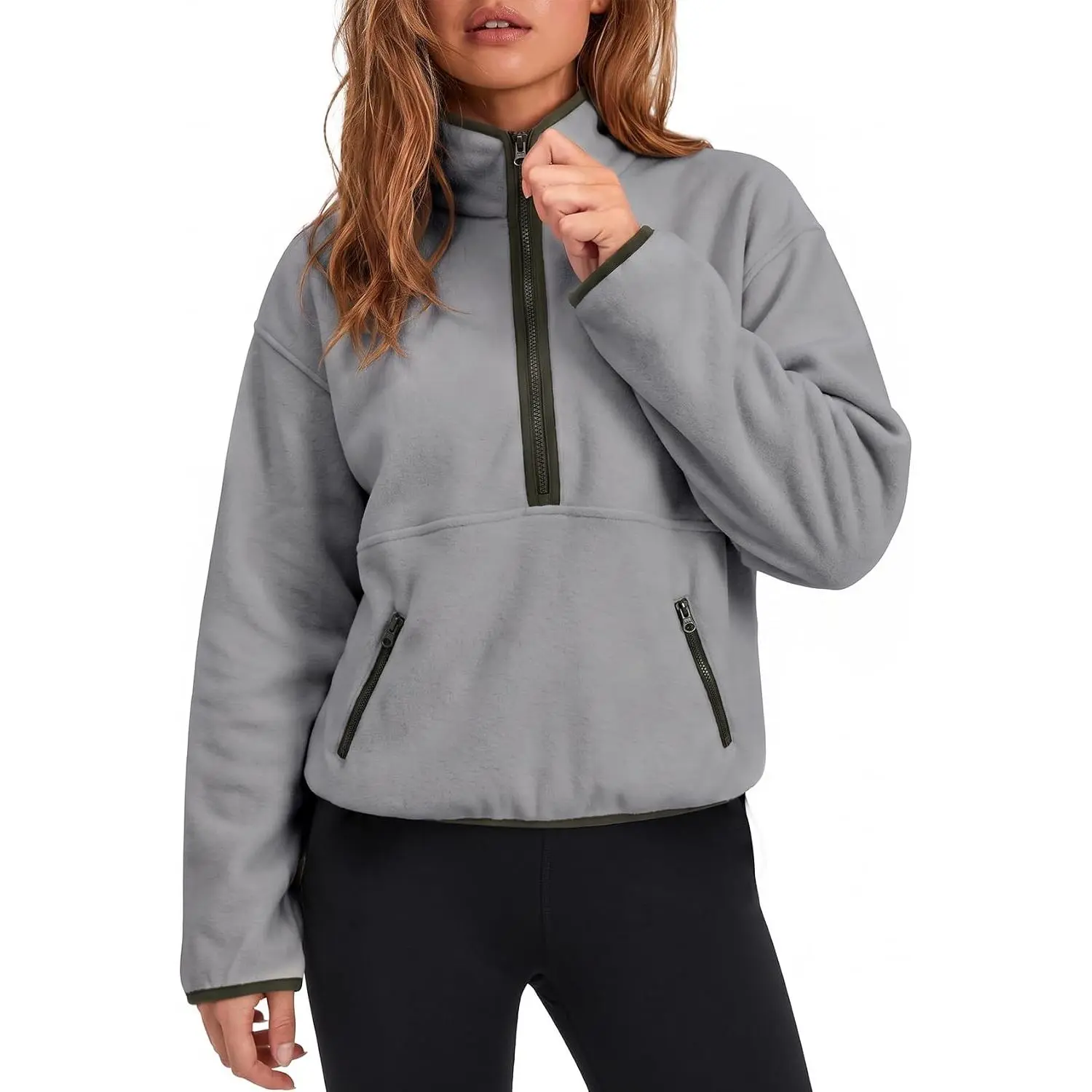 Wyeysyt Women's Fleece Quarter Zip Pullover Oversized Half Zip Sweatshirt Pockets| Half Zip Pullover,Fleece Pullover,Oversized,Zip Pockets,Loose Fit,Cozy,Long Sleeve,Drop Shoudler,Elastic Hem,Casual
